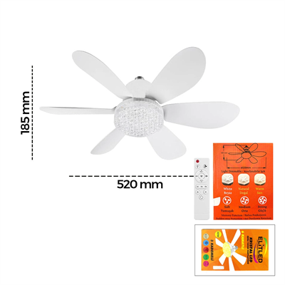 2in1=tavan Vantilatör - Avize Lamba Kumandalı 52cm Sinek Kovucu 6-beyaz Plastik Kanat 3-kademe Hız Beyaz-sarı-doğal Işık Bx40