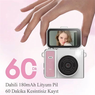 2k Mini Dijital Retro Video Kamera Flaşlı Dijital Vlog Mini Fotoğraf Makinesi Türkçe Menü Yeşil