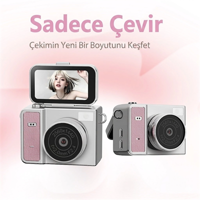 2k Mini Dijital Retro Video Kamera Flaşlı Dijital Vlog Mini Fotoğraf Makinesi Türkçe Menü Yeşil