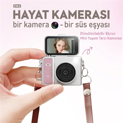 2k Mini Dijital Retro Video Kamera Flaşlı Dijital Vlog Mini Fotoğraf Makinesi Türkçe Menü Bej