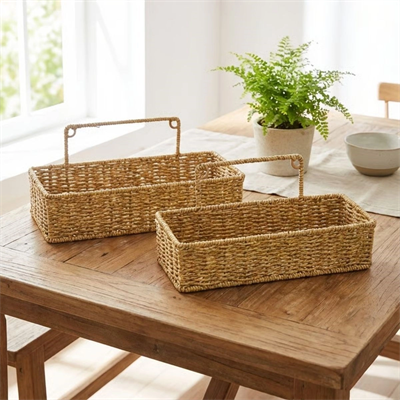 2’li Duvar Askılı Plastik Rattan Organizer – Dikdörtgen Hasır Görünümlü Mutfak Raf Sepeti, Banyo Ve Ev İçi Düzenleme Ünitesi Bx40