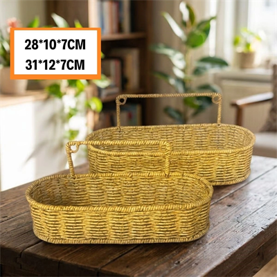 2’li Duvar Askılı Plastik Rattan Organizer – Oval Hasır Görünümlü Mutfak Raf Sepeti, Banyo Ve Ev İçi Düzenleme Ünitesi Bx40