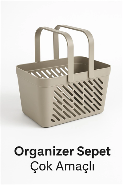 2li Gri Kulplu Organizer Sepet Mutfak Banyo Düzenleyici Taşıma Seti