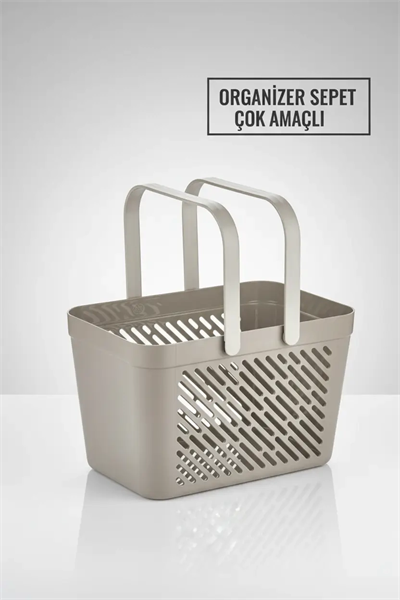 2li Gri Kulplu Organizer Sepet Mutfak Banyo Düzenleyici Taşıma Seti