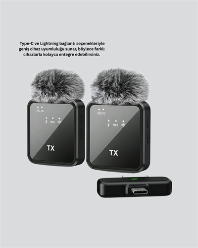 2’li Kablosuz Yaka Mikrofonu Type-C ve Lightning Uyumlu Profesyonel Set