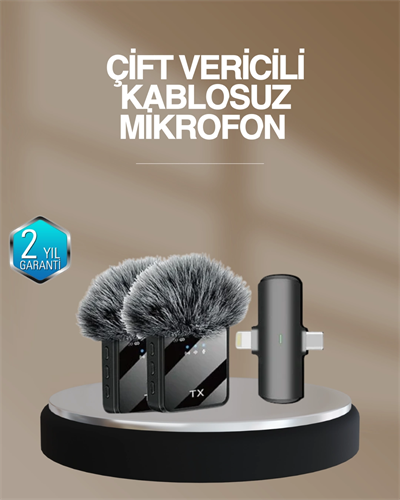 2’li Kablosuz Yaka Mikrofonu Type-C ve Lightning Uyumlu Profesyonel Set