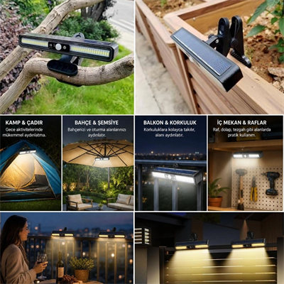 2li Mandallı LED Solar Lamba - 36 LED - Hareket Sensörlü - 3 Modlu