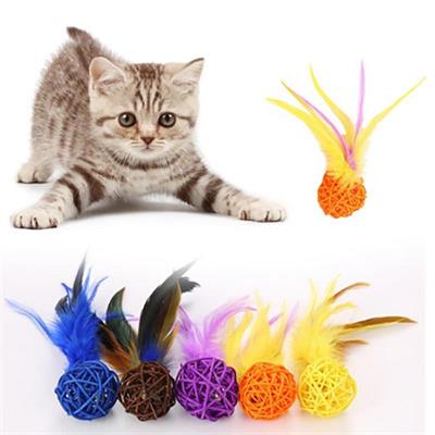 2li Rattan Renkli Peluş Tüy Kedi Köpek Oyuncak Yakalama Çiğneme Çıngıraklı Top Oyuncağı (3936)