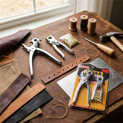 2li Set  6 Dişli Metal Kemer Delme Pensesi Perçin Pensesi Gold Perçin