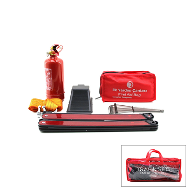 2li Set 4 Gen Çanta 7pcs + 38pcs Oto Trafik Seti + İlk Yardım Seti Yangın Tüpü=1kg 2pcs Reflektör Bez Kemer Çekme Halat=2.9mt Araç Takoz Buz Kazıma Set Çantası Bx40