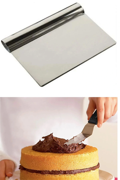 2li Set Hamur Şekillendirici Eğik Pasta Spatulası +metal Hamur Kesici Kazıyıcı Spatula