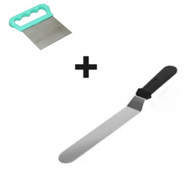 2li Set Hamur Şekillendirici Eğik Pasta Spatulası Ve Metal Hamur Kesici Kazıyıcı Spatula