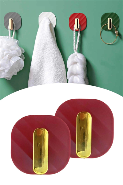 2li Yapışkanlı Retro Askılık Dolap Kapak Kulpu Kırmızı Bx40