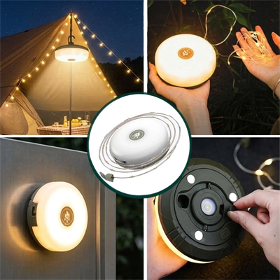 2’si 1 Arada 5 Farklı Işık Modlu Gün Işığı Şarjlı Kamp Lambası Ve Makaralı 10 Metre Peri Led Işık – Su Geçirmez Mıknatıslı Aydınlatma Feneri Bx40