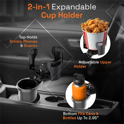 2’si 1 Arada Ayarlanabilir Araç Bardak Tutucu, Genişleyebilir Üst Kısım 3”-6.2”, Şişe Adaptörü, Araba Organizatörü, Dayanıklı Taban, Ramblers Hydroflask Uyumlu, Modern Araç Düzenleyic