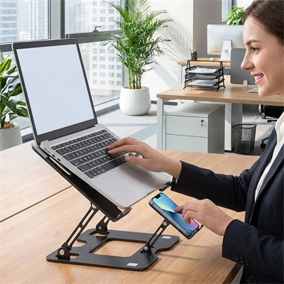 2’si 1 Arada Laptop Ve Telefon Standı – Alümetal Ayarlanabilir,katlanabilir,ergonomik Yükseltici Bx40