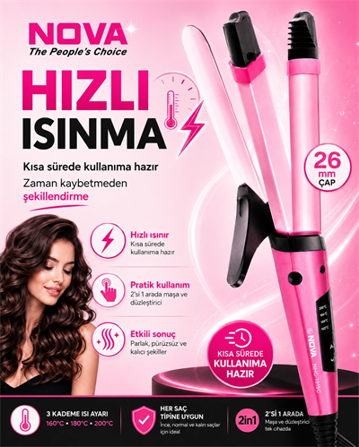 2’si 1 Arada Saç Düzleştirici ve Bukle Yapıcı Seramik Plakalı Saç Şekillendirici