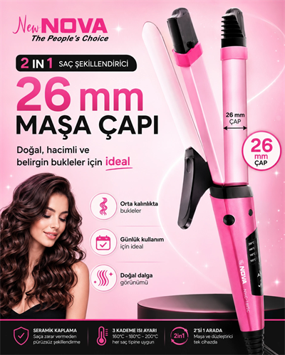 2’si 1 Arada Saç Düzleştirici ve Bukle Yapıcı Seramik Plakalı Saç Şekillendirici