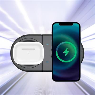 2si 1arada Kablosuz Saat,Kulaklık ve Telefon Hızlı Şarj Etme Aparatı (3936)