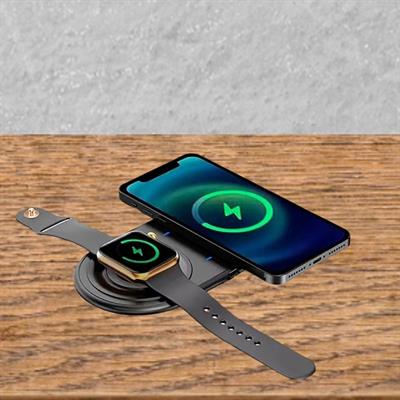 2si 1arada Kablosuz Saat,Kulaklık ve Telefon Hızlı Şarj Etme Aparatı (3936)