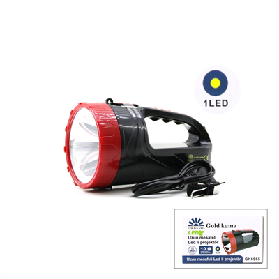 2w Tek Ledli El Feneri Projektör Fiş Şarjlı 2 Kademe Işık Ayarı Gk-6665 Bx40