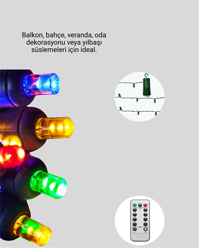 2x2 Metre Pil ile Çalışan Perde LED Işık – 8 Modlu Dekoratif