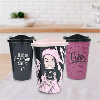 3 Adet Kahve Bardağı Seti Dekoratif Plastik Kahve Muhafaza Bardağı (3936)