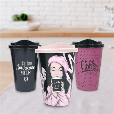3 Adet Kahve Bardağı Seti Dekoratif Plastik Kahve Muhafaza Bardağı Bx40