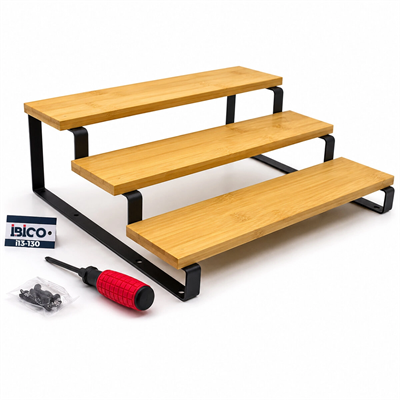 3 Basamaklı Ahşap - Bambu Tezgah Üstü Baharatlık - Düzenleyici Stand 29.5x23.5x10.5cm Bx40