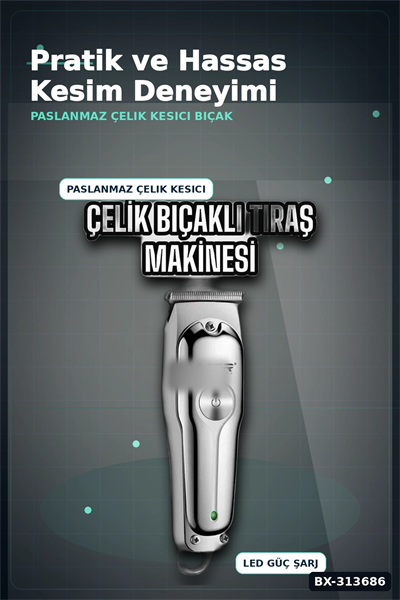 3 Başlıklı 120 Dakika Şarjlı Tıraş Makinesi Paslanmaz Çelik Bıçak Sakal Ve Saç Kesme BX-313686
