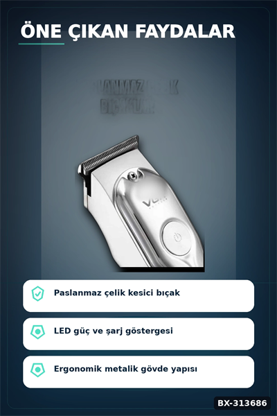 3 Başlıklı 120 Dakika Şarjlı Tıraş Makinesi Paslanmaz Çelik Bıçak Sakal Ve Saç Kesme BX-313686