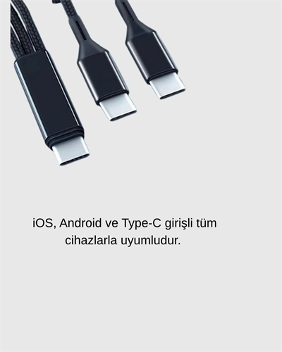 3 Başlıklı Hızlı Şarj Kablosu Metal Alaşımlı Dayanıklı ve Akıllı Çipli