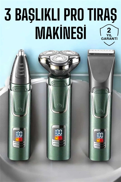 3 Başlıklı Profesyonel Saç ve Sakal Bakım Seti Vücut, Burun ve Kulak Tüy Alma