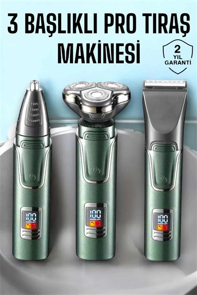 3 Başlıklı Profesyonel Saç ve Sakal Bakım Seti Vücut, Burun ve Kulak Tüy Alma