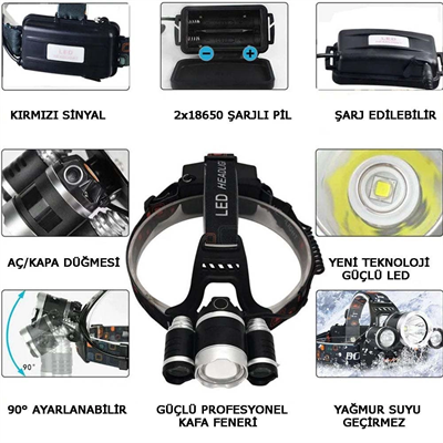 3 Başlıklı Şarjlı Kafa Feneri Wt-256