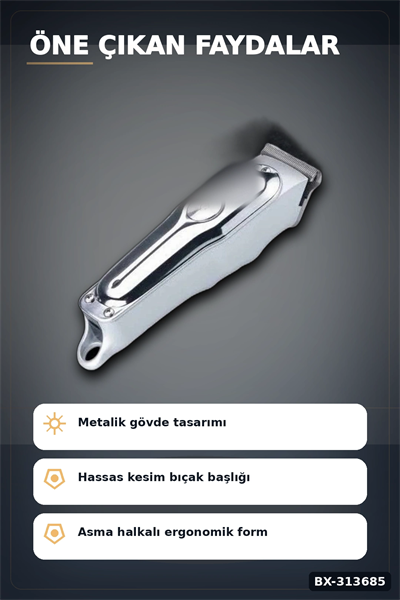 3 Başlıklı Şarjlı Tıraş Makinesi Paslanmaz Çelik Taraklı 14 cm 40 gr Sakal Saç Ense Tıraşı BX-313685