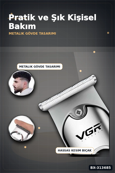 3 Başlıklı Şarjlı Tıraş Makinesi Paslanmaz Çelik Taraklı 14 cm 40 gr Sakal Saç Ense Tıraşı BX-313685