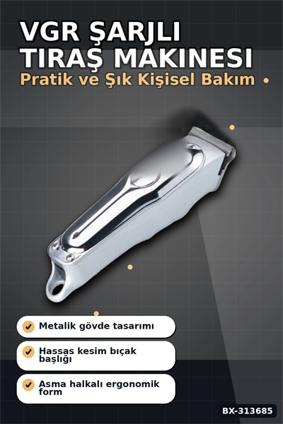 3 Başlıklı Şarjlı Tıraş Makinesi Paslanmaz Çelik Taraklı 14 cm 40 gr Sakal Saç Ense Tıraşı BX-313685