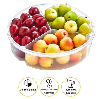 3 Bölmeli Sızdırmaz Contalı Kilitli Kapaklı 1,35 Litre yuvarlak Erzak Saklama Kabı LC-500 (3936)