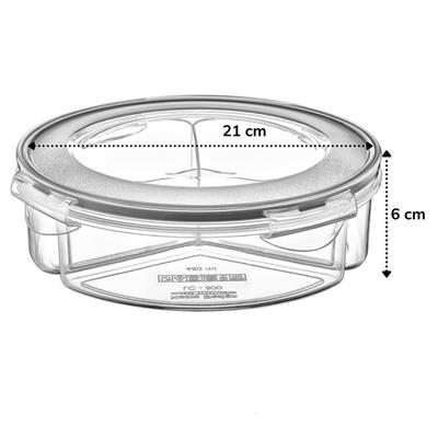 3 Bölmeli Sızdırmaz Contalı Kilitli Kapaklı 1,35 Litre yuvarlak Erzak Saklama Kabı LC-500 (3936)