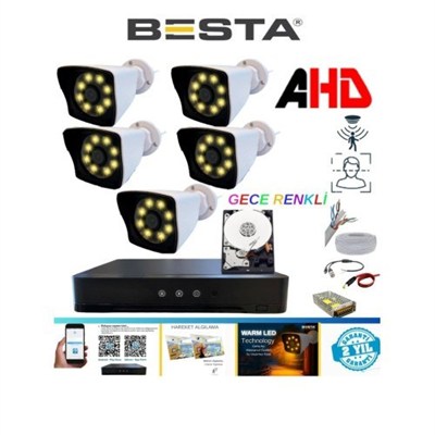 3 Dış 1 Iç 4 Kameralı Gece Renkli Wıfı Ozellikli 4 Tb HDD Dahil Güvenlik Kamera Seti