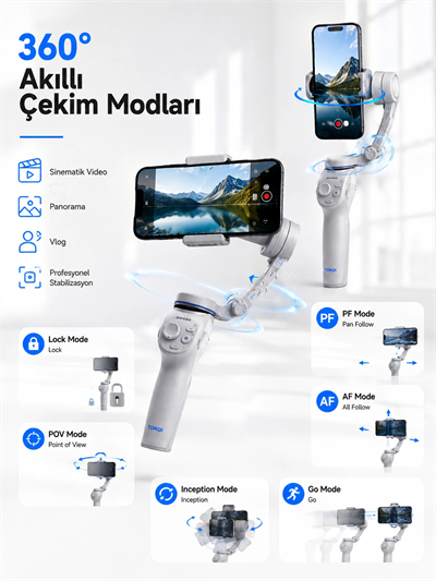3 Eksen Telefon Sabitleyici Canlı Yayın Vlog Mobil Video Çekimi İçin Profesyonel Gimbal