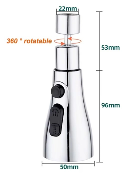 3 Fonksiyonlu Metalik Musluk Başlığı Bx40