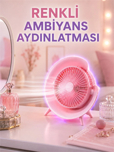 3 Hız Ayarlı USB Şarjlı RGB Masa Fanı