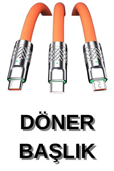 3 İn 1 Süper Hızlı Şarj Kablosu Android ve İOS Uyumlu Silikon Şarj Kablosu