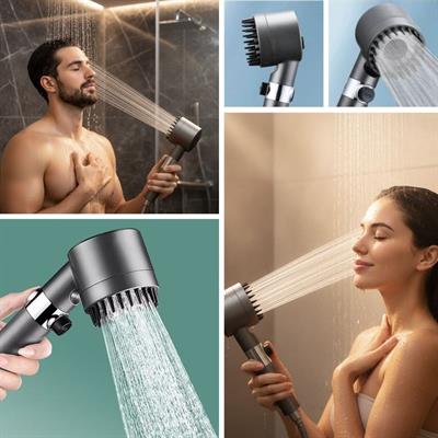 3 Kademeli Turbo Basınçlı Masaj Başlıklı Silikon Fırçalı Duş Başlığı – Yüksek Basınçlı Su Tasarruflu Duş Başlığı (3936)