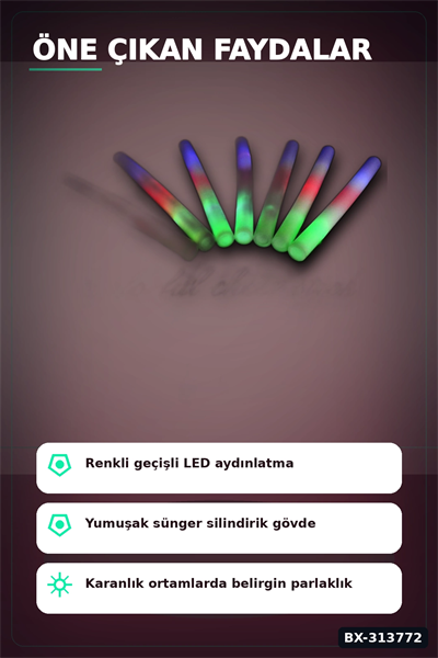 3 Kademeli Yanan 46 cm Ledli Sünger Parti Çubuğu - 40 Adet Toplu Paket BX-313772