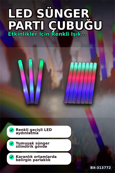 3 Kademeli Yanan 46 cm Ledli Sünger Parti Çubuğu - 40 Adet Toplu Paket BX-313772