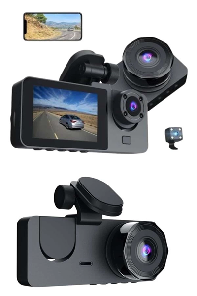 3 Kameralı 2 İnç 1080P Araç İçi Kamera Sürüş Kamerası CarPlay