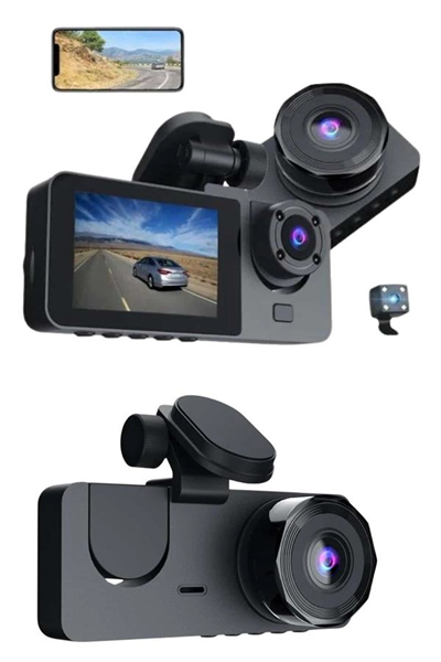 3 Kameralı 2 İnç 1080P Araç İçi Kamera Sürüş Kamerası CarPlay